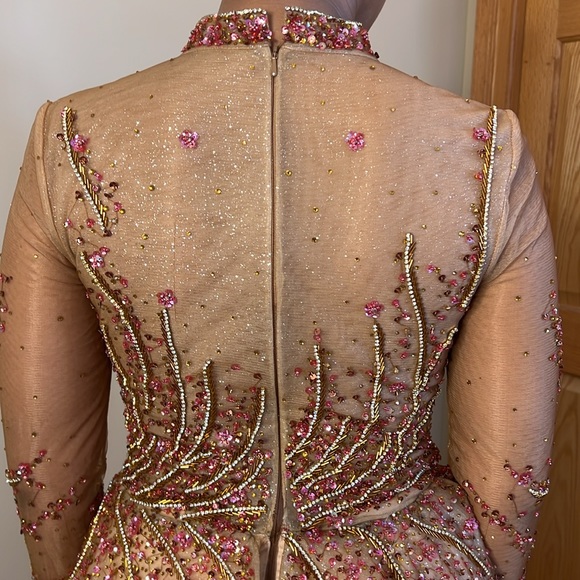 Custom Evening gown red rhinestone jewel encrusted rose gold sequin dress size 6 - Picture 11 of 16